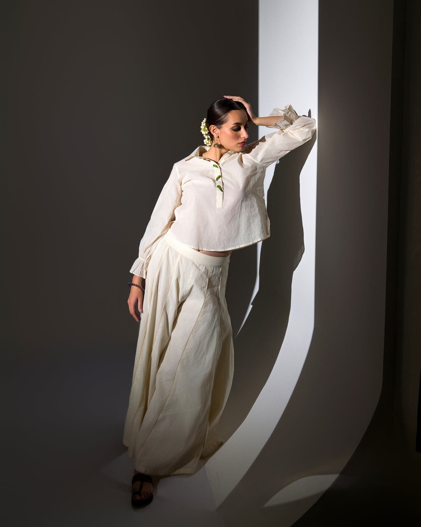 ECRU SHARARA TOP CO-ORD SET