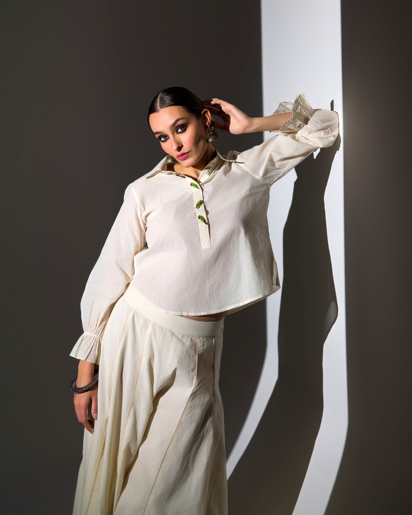 ECRU SHARARA TOP CO-ORD SET