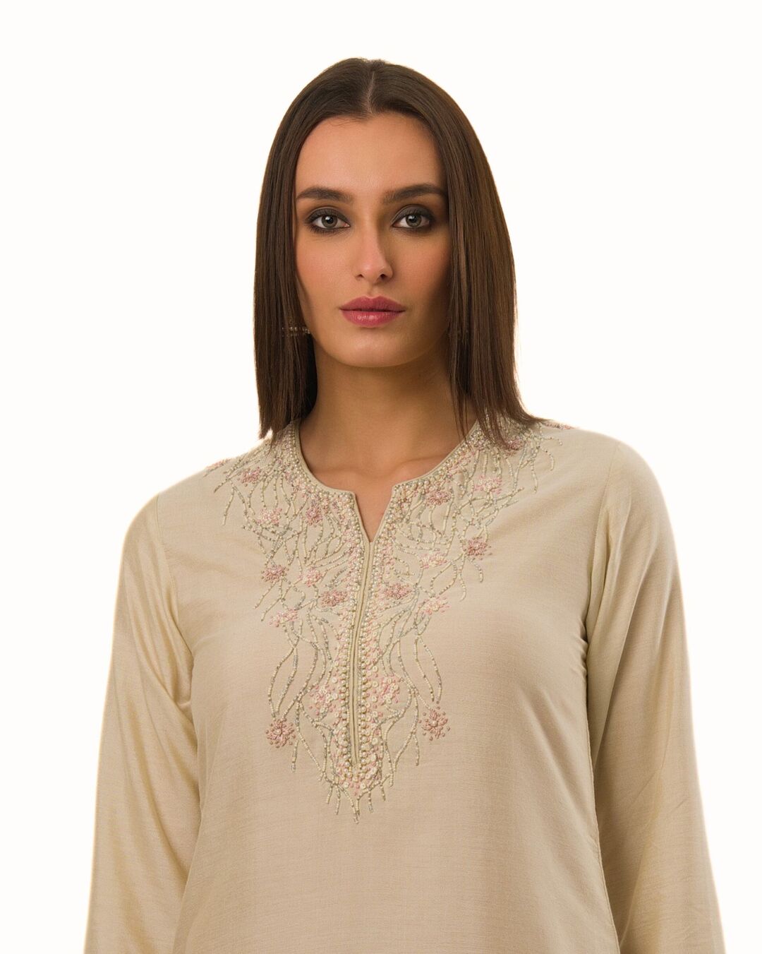 ECRU INTRICATE HAND EMBROIDERED KURTA SET