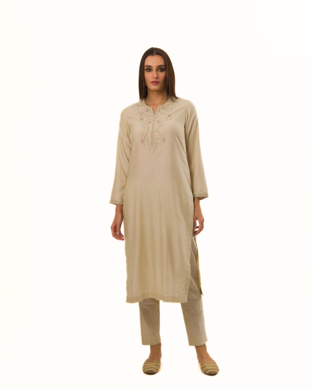 ECRU INTRICATE HAND EMBROIDERED KURTA SET