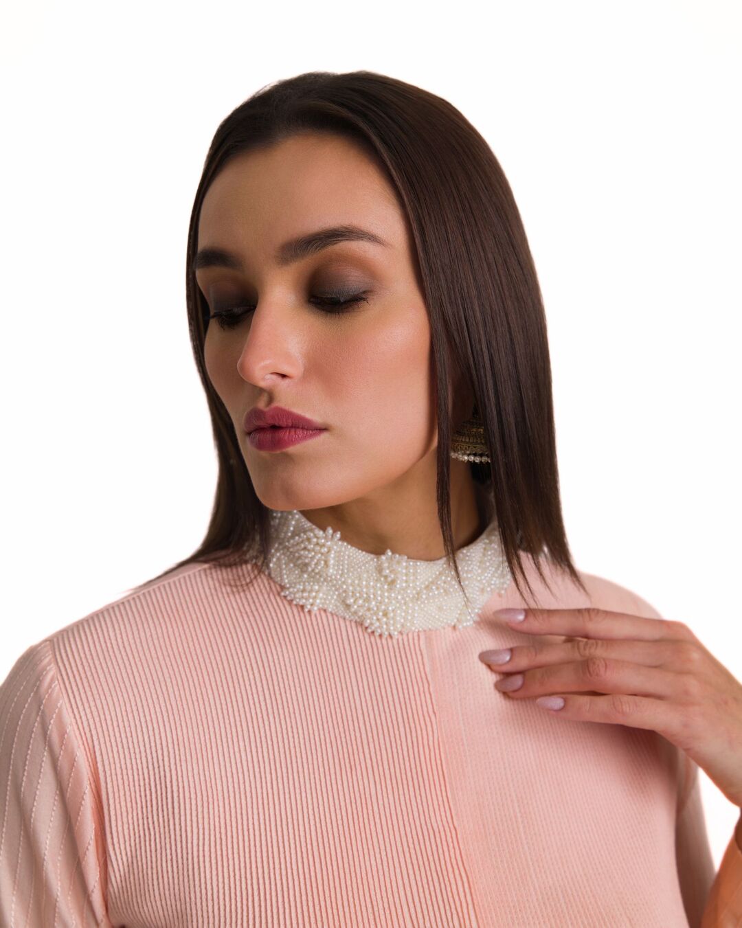 BLUSH PINK HANDCRAFTED TEXTURED PINTUCKED PEARL POLO KURTA SET