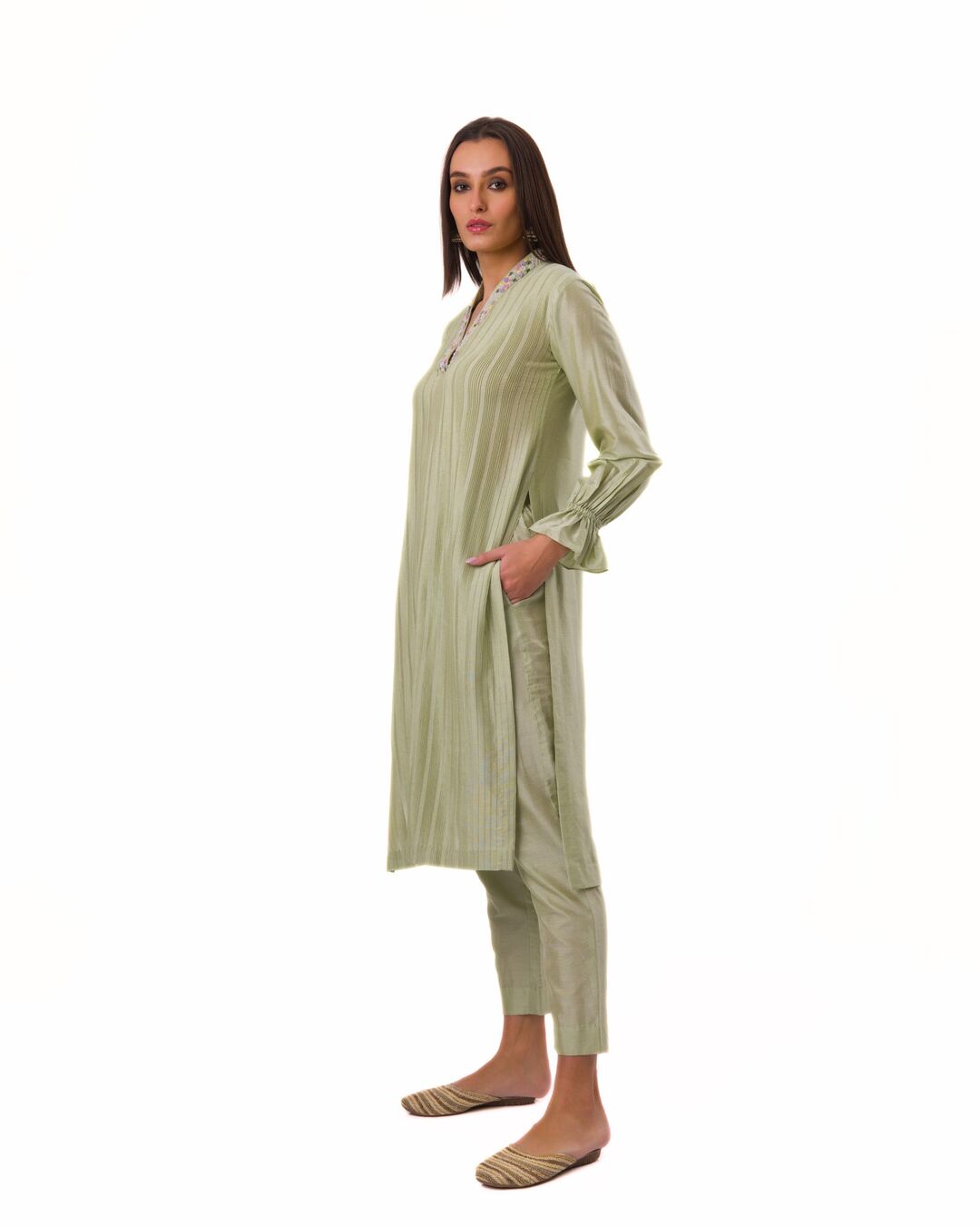 JADE HANDCRAFTED PINTUCKED AND INTRICATE EMBROIDERY KURTA SET