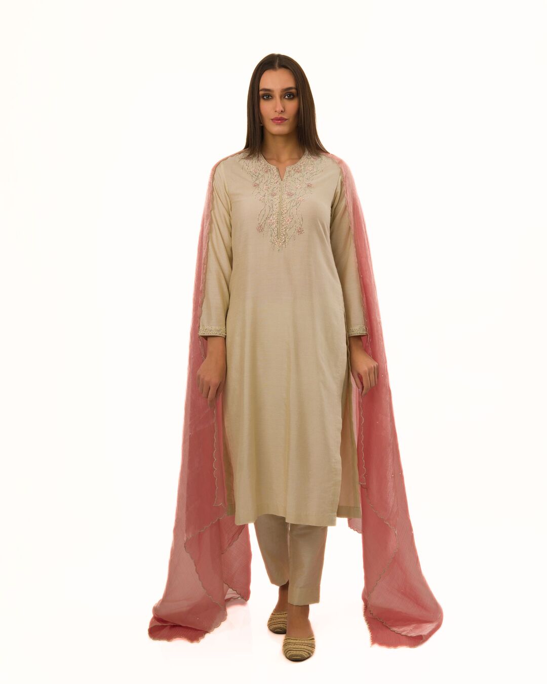 ECRU INTRICATE HAND EMBROIDERED KURTA SET