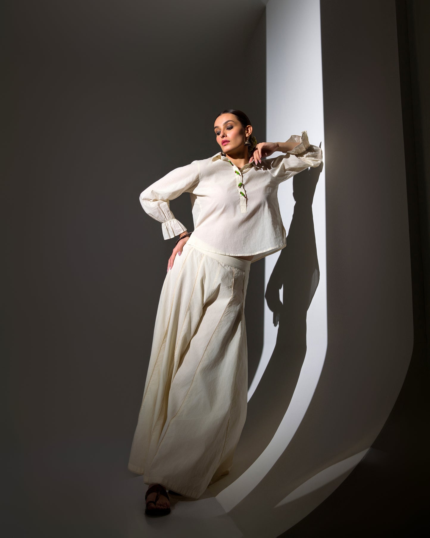 ECRU SHARARA TOP CO-ORD SET