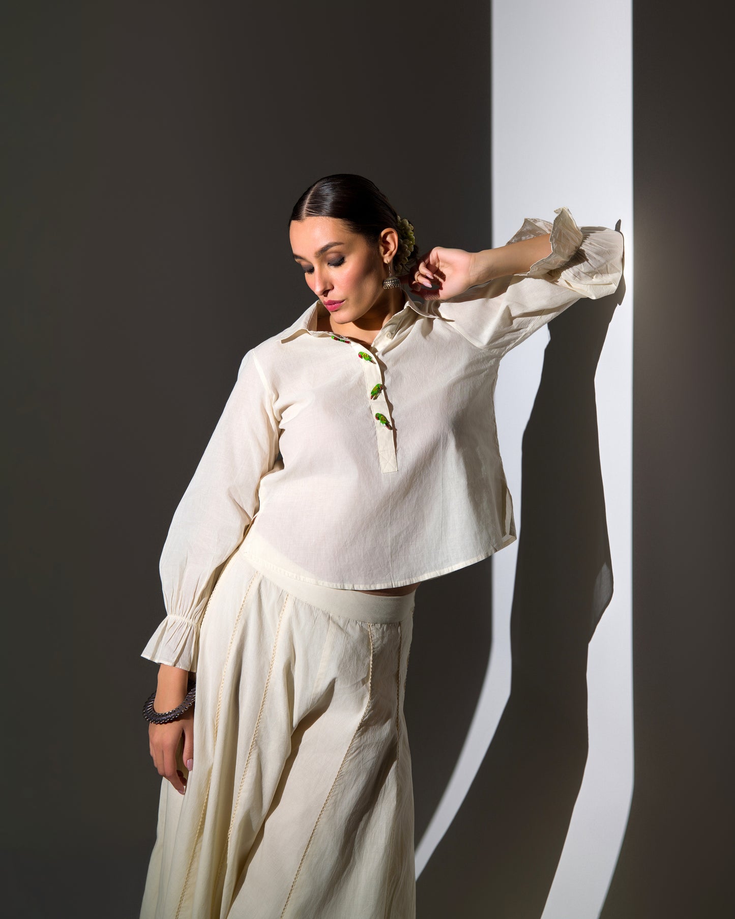 ECRU SHARARA TOP CO-ORD SET