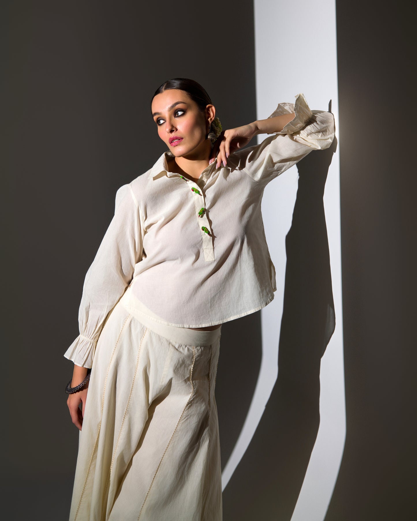 ECRU SHARARA TOP CO-ORD SET