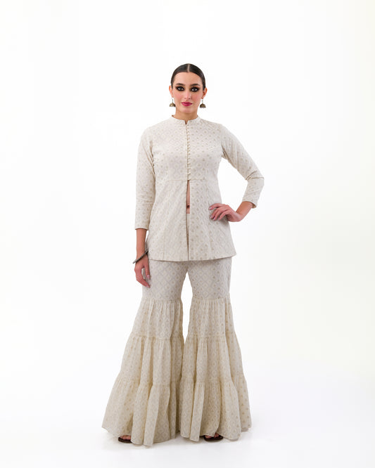 CLASSY JACKET KURTA  SHRARA SET