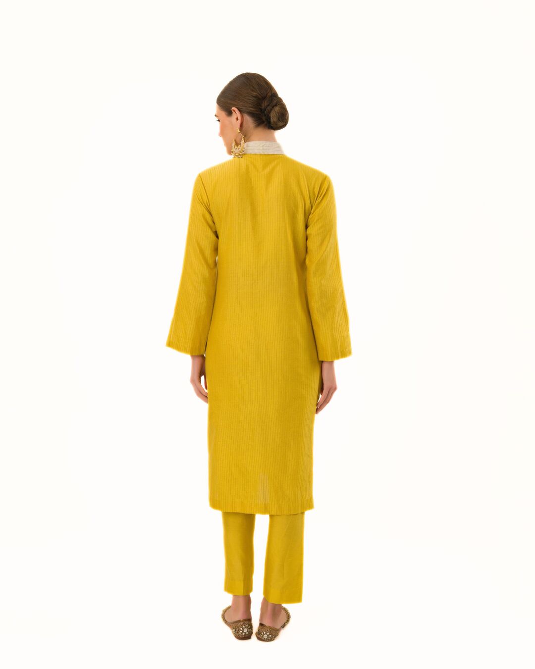 SUNFLOWER HAND CRAFTED PINTUCKED TEXTURE PEARL POLO KURTA SET