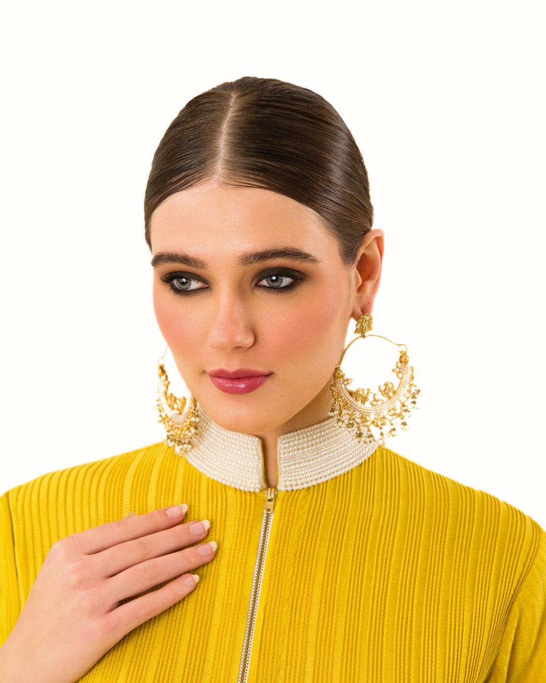 SUNFLOWER HAND CRAFTED PINTUCKED TEXTURE PEARL POLO KURTA SET