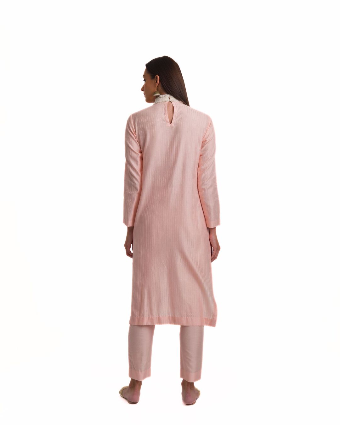 BLUSH PINK HANDCRAFTED TEXTURED PINTUCKED PEARL POLO KURTA SET