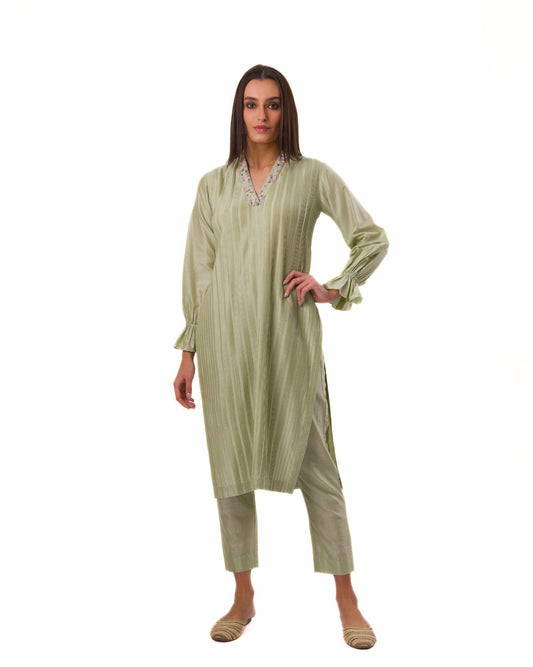 JADE HANDCRAFTED PINTUCKED AND INTRICATE EMBROIDERY KURTA SET