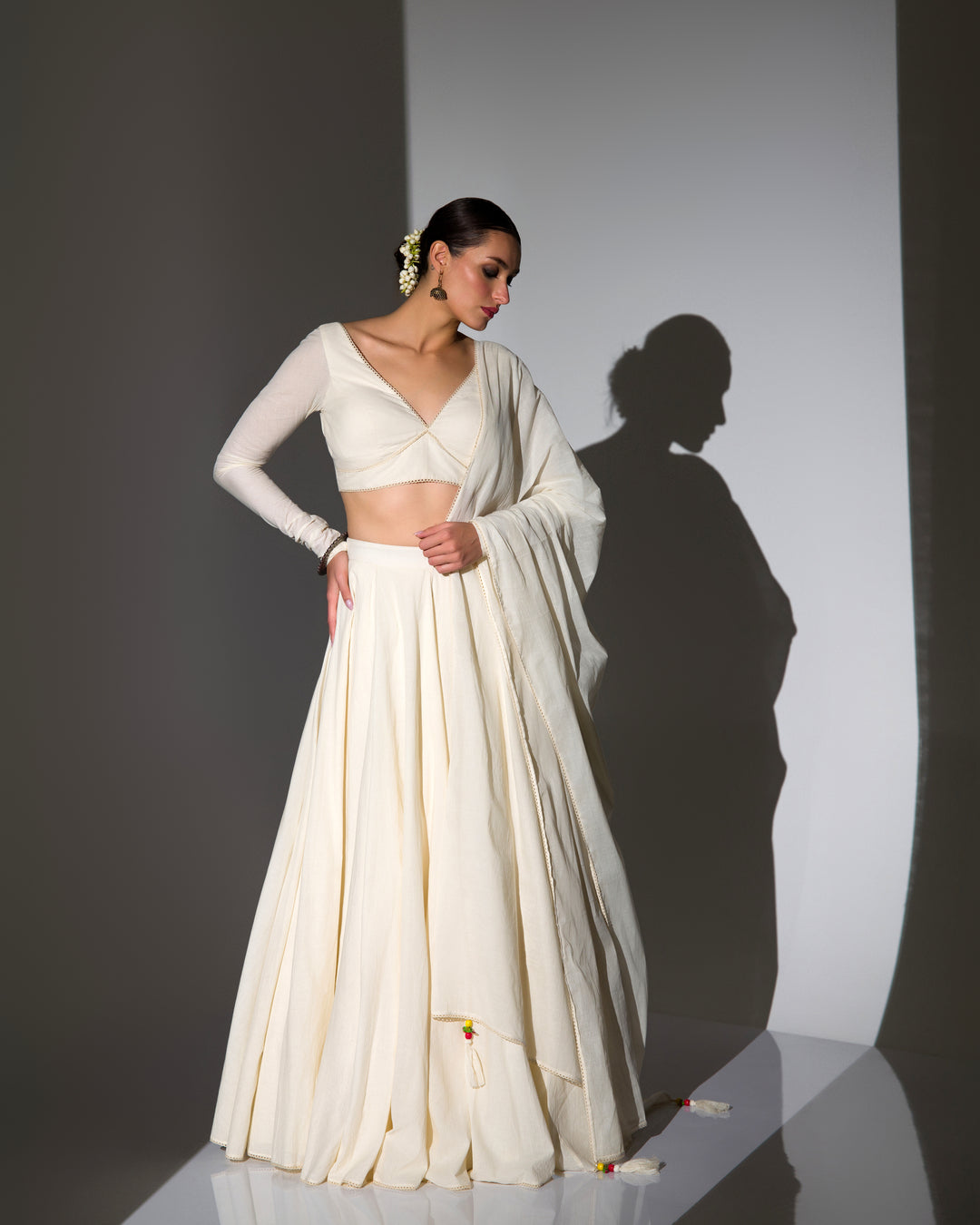 HISTORICAL ECRU ORGANIC COTTON LEHENGA SET