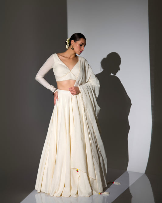 HISTORICAL ECRU ORGANIC COTTON LEHENGA SET