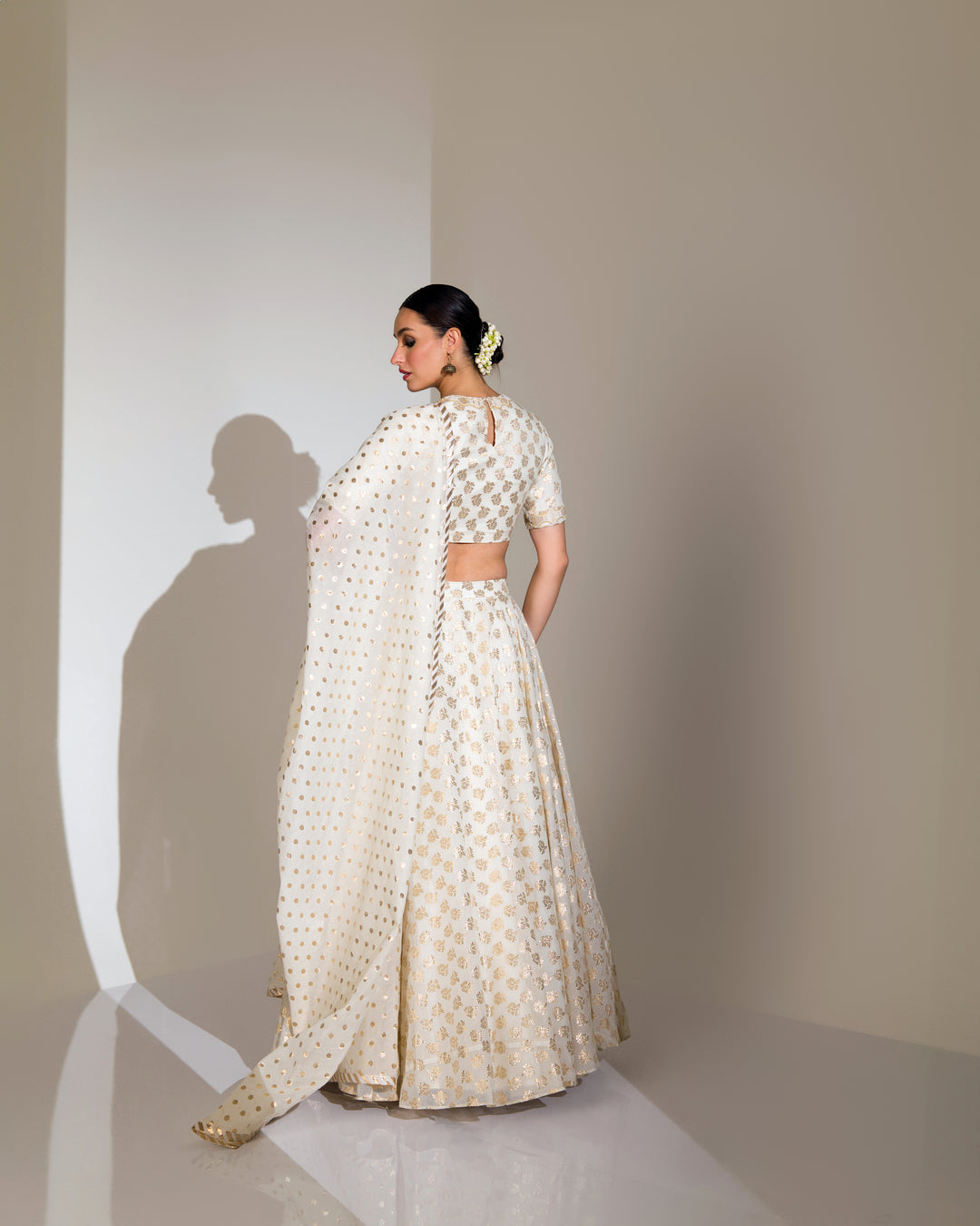 SHIMMERY IVORY & GOLD GRACEFUL EMBROIDERED LEHENGA SET