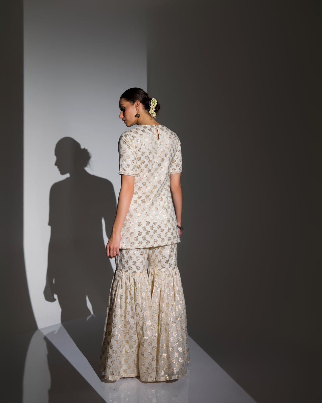 IVORY AND GOLD EMBELLISHED KURTA SHARARA SET