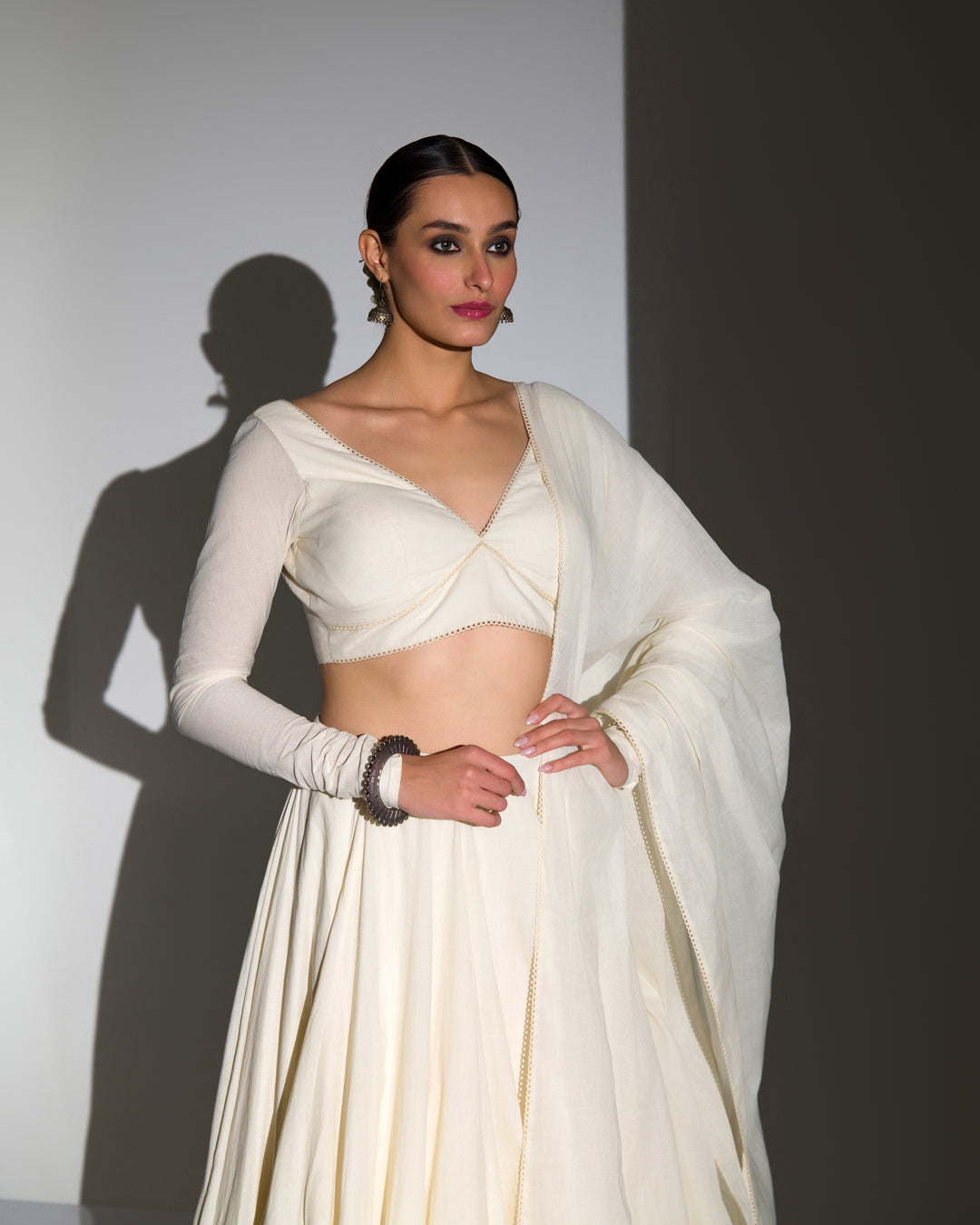 HISTORICAL ECRU ORGANIC COTTON LEHENGA SET