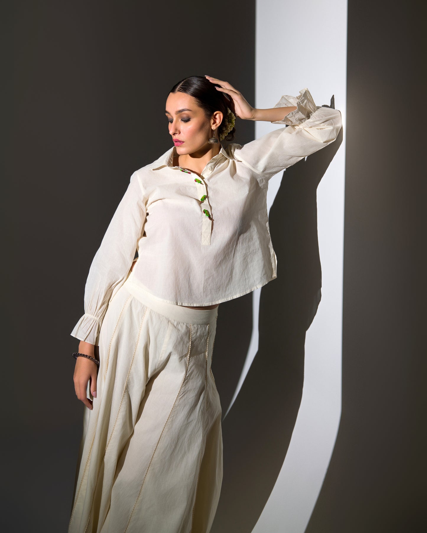 ECRU SHARARA TOP CO-ORD SET